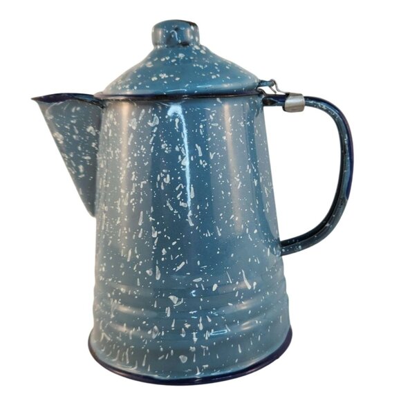 Enamelware Blue Speckled Coffee Pot Vintage Rustic Display Kitchen Decor - Picture 13 of 16